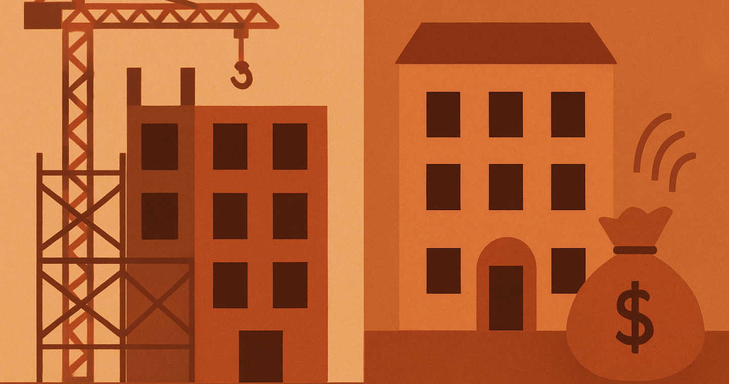 Ilustración de crowdfunding inmobiliario de promoción frente al de rentas